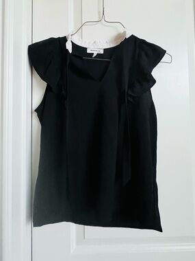 Monteau Black Ruffle Sleeve Blouse with Tie Neck
